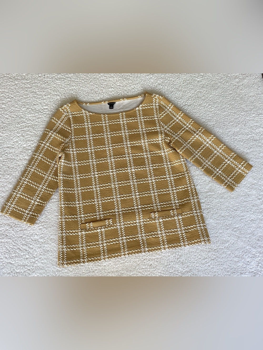 Ann Taylor Textured Plaid‎ Tunic Top Preppy Coastal Grandma Large